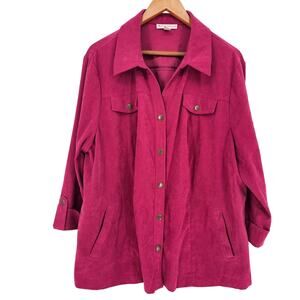 JM Collection Magenta Pink Snap Front Long Sleeve Collared Jacket Plus Size 22W